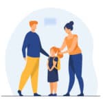 Parents preparing cute daughter to school